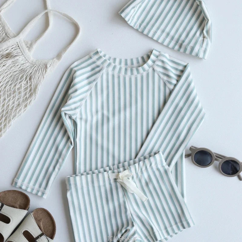 Boys Long Sleeve Swimwear Set for Summer Vacation Beach