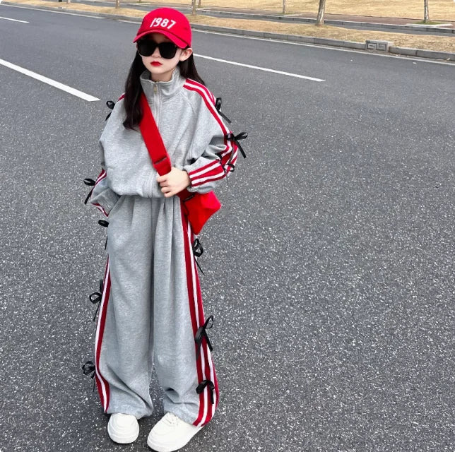 Girls' Autumn Sportswear Set in Cotton for Ages 7-13