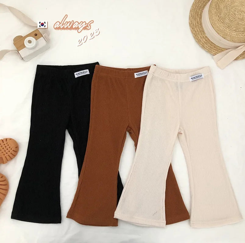 Stylish Girls' Bell Bottom Pants in Solid Color for Summer