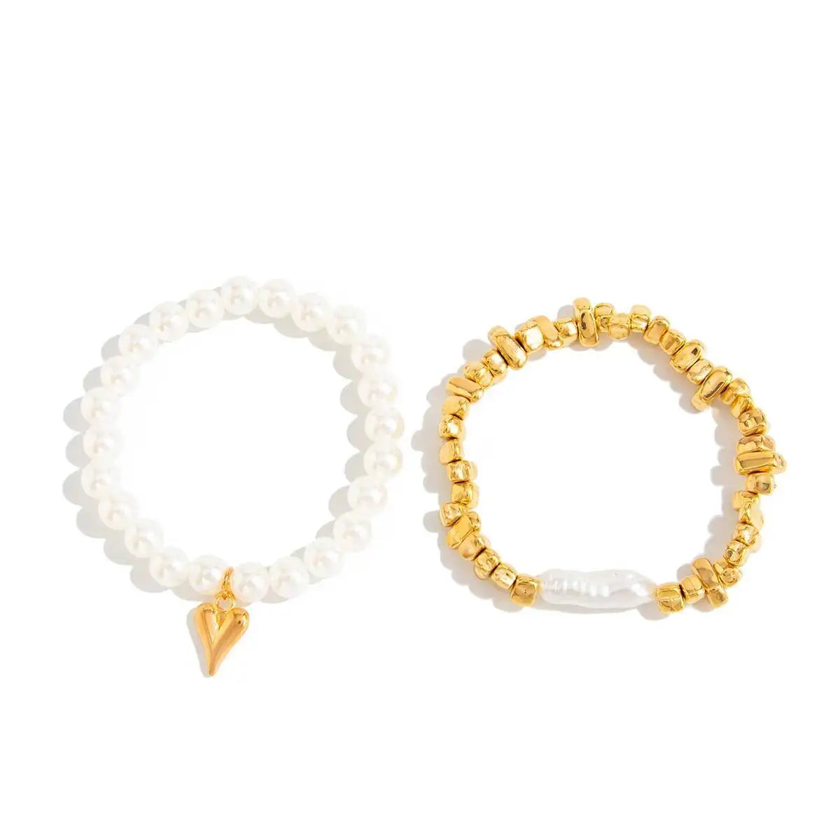 Elegant Imitation Pearl Bracelet Set for Women with Heart Pendant