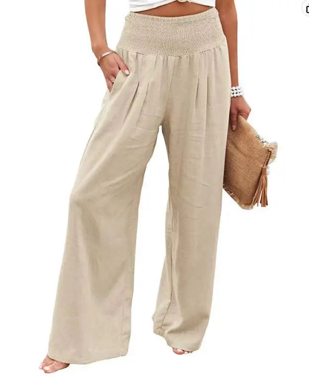 Women's Wide Leg Beach Pants with Drawstring for Summer