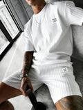 Men's Textured “Never Lose Your Way” Embroidered Detail Two-Piece Casual Set: Short-Sleeve T-Shirt and Shorts