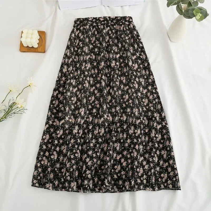 Floral Chiffon Skirt for Women - High-Waisted Beach Style