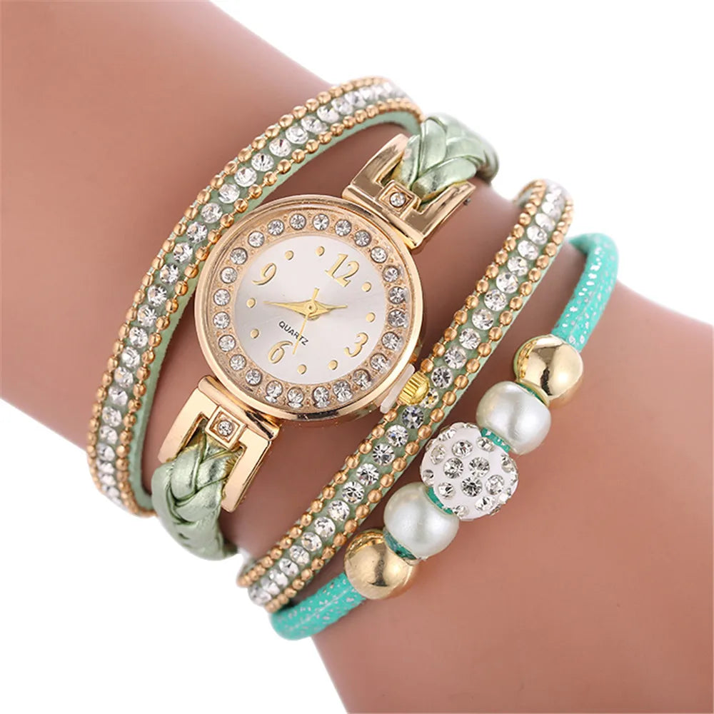 RUNERR Women's Leather Wrap Around Bracelet Watch Fashion