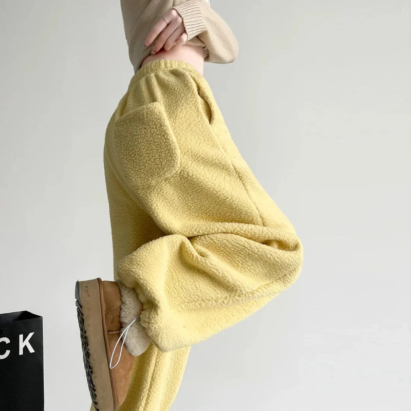 Women's High-Waist Wide-Leg Pants in Double-Sided Fleece