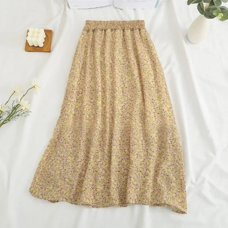 Floral Chiffon Skirt for Women - High-Waisted Beach Style