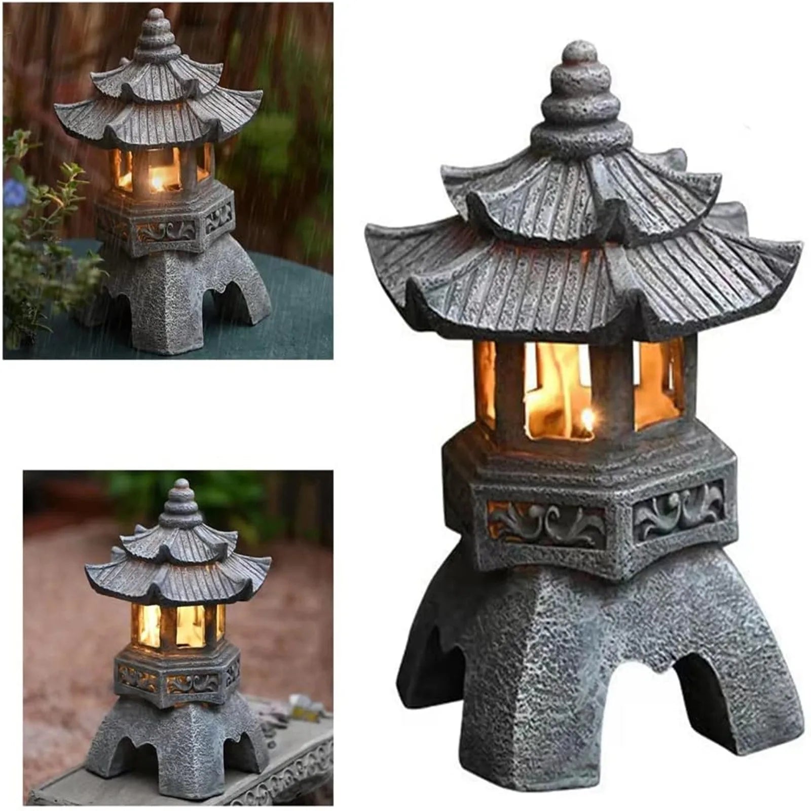 Solar Powered Zen Pagoda Lantern for Outdoor Garden Decor
