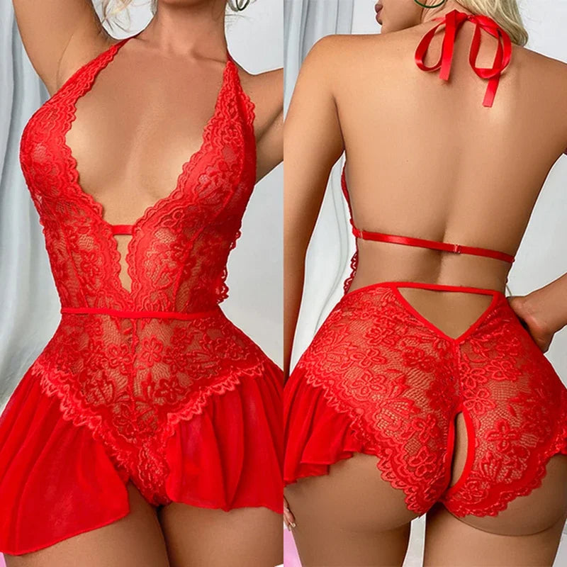 Erotic Open Crotch Bra and Brief Set for Women
