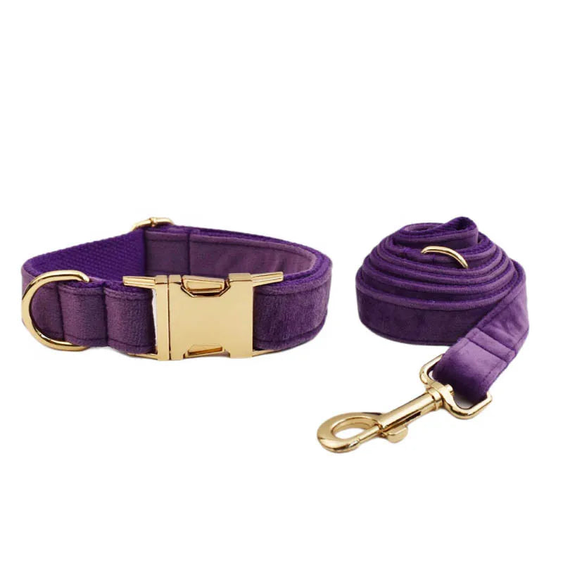 Luxury Velvet Pet Collar and Leash Set with Custom Engraving