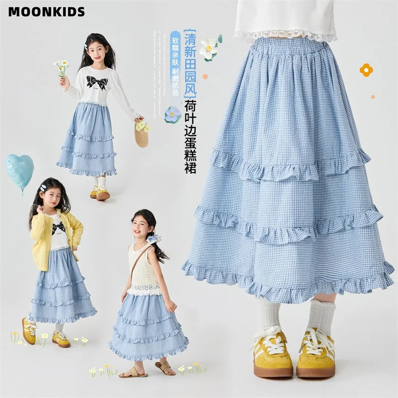 Korean Cotton Tutu Skirt for Girls in Plaid Design