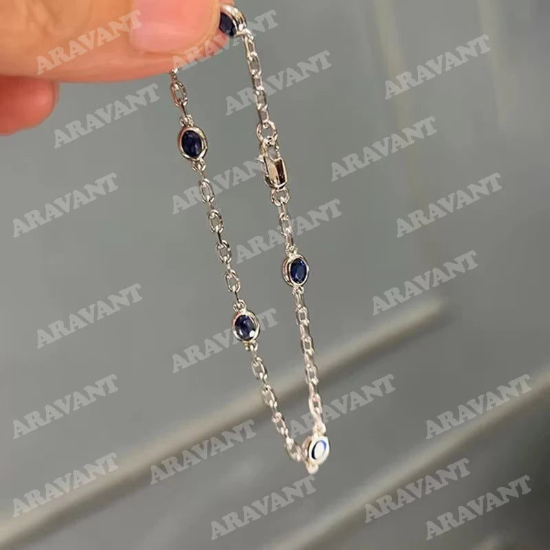 Aravant 925 Silver Round Blue Zircon Chain Bracelet for Women