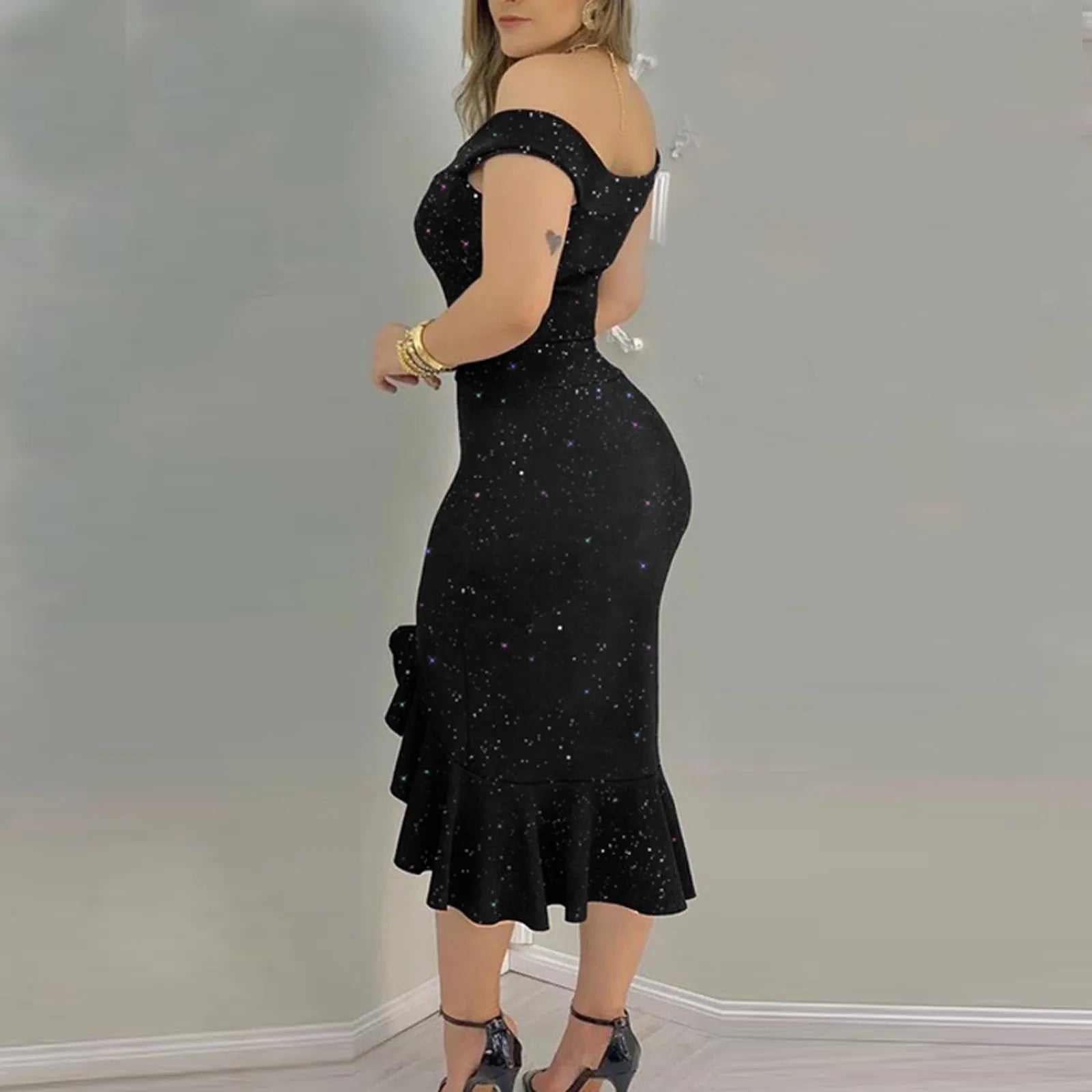 Elegant Off Shoulder Sequin Dress for Women by MALEY LifeStyle