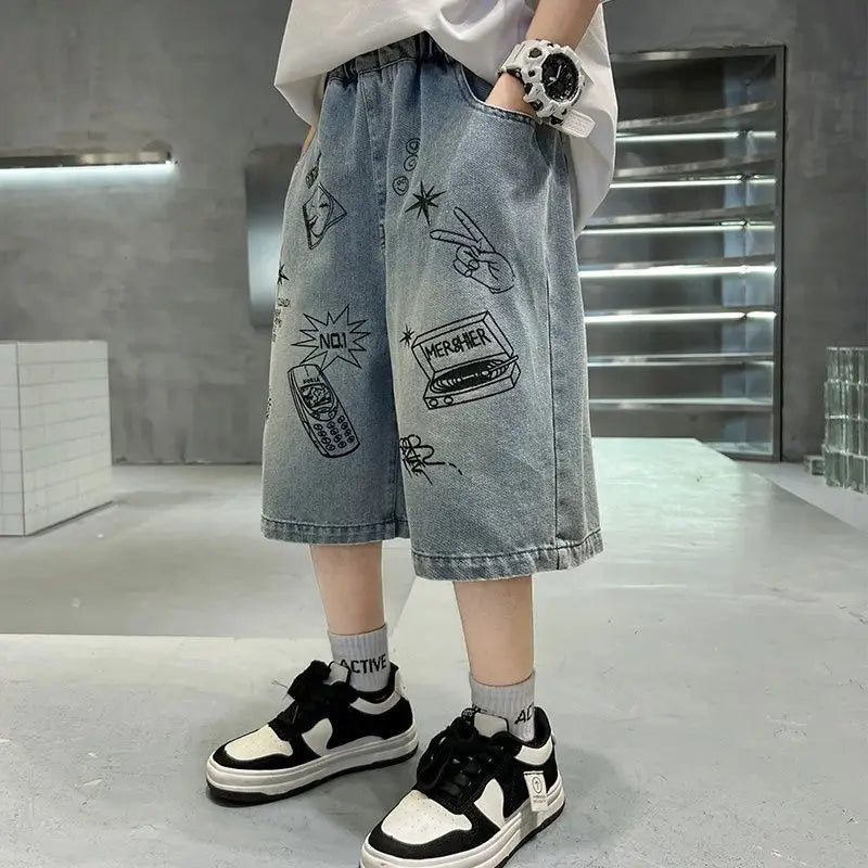Boys' Casual Summer Jeans with Elastic Waist for Ages 7-13