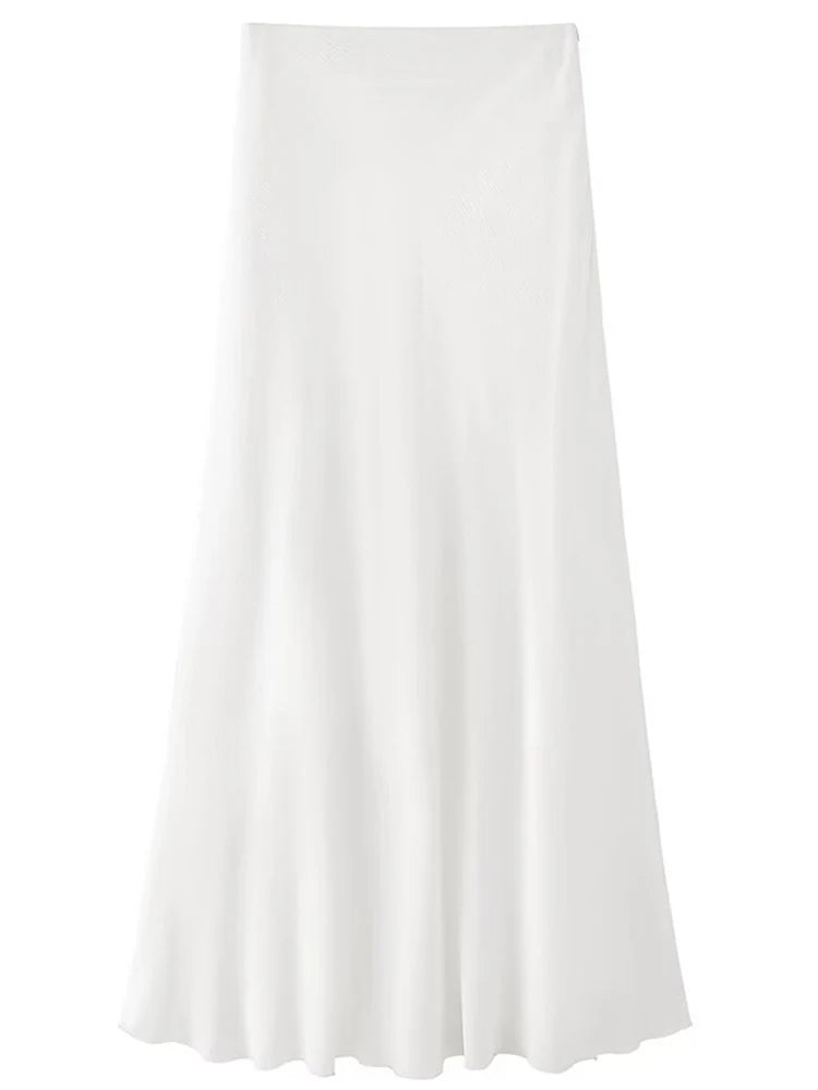Elegant White Linen A-Line Midi Skirt for Women