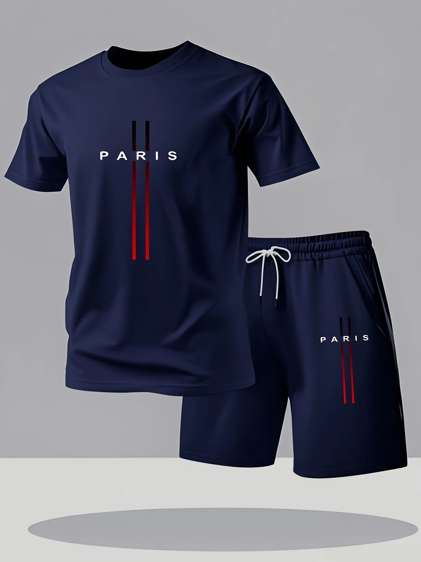 Men's Summer T-Shirt and Shorts Set Casual Relaxed Fit Sporty Crew Neck Short-Sleeve T-Shirt Paris Letter Print Two-Piece Set