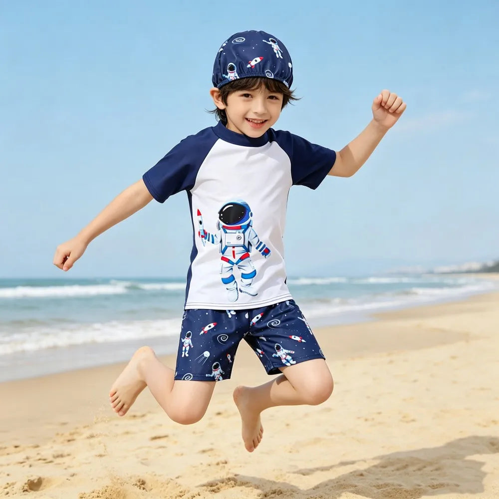 Boys Cartoon Swimwear 3 Piece Set for Ages 3 to 12