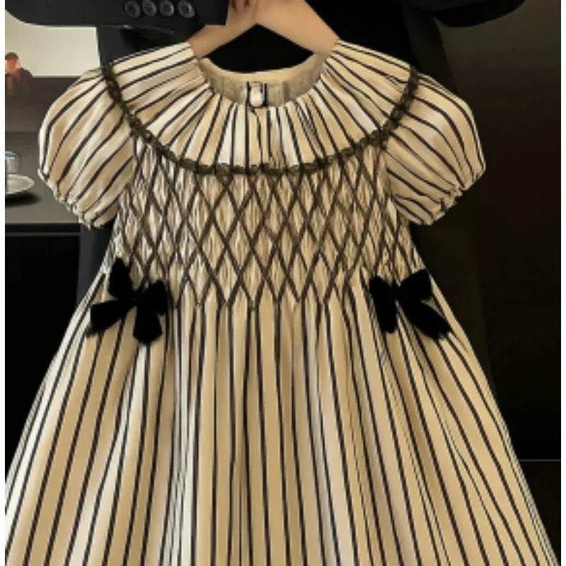 Girls' Striped Short Sleeve Cotton Dress for Summer