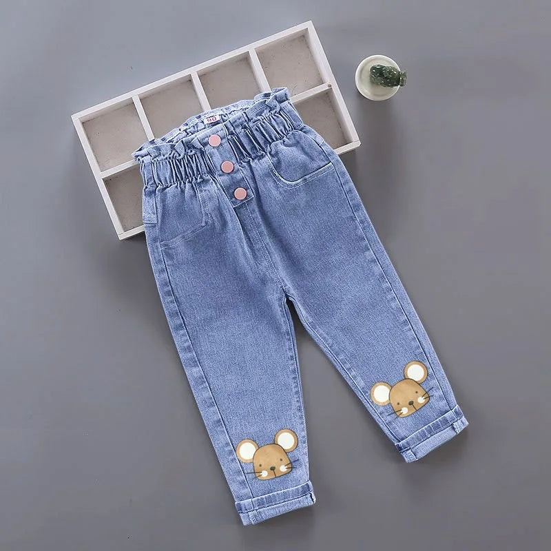 Girls Denim Pencil Pants with Elastic Waist for Casual Wear