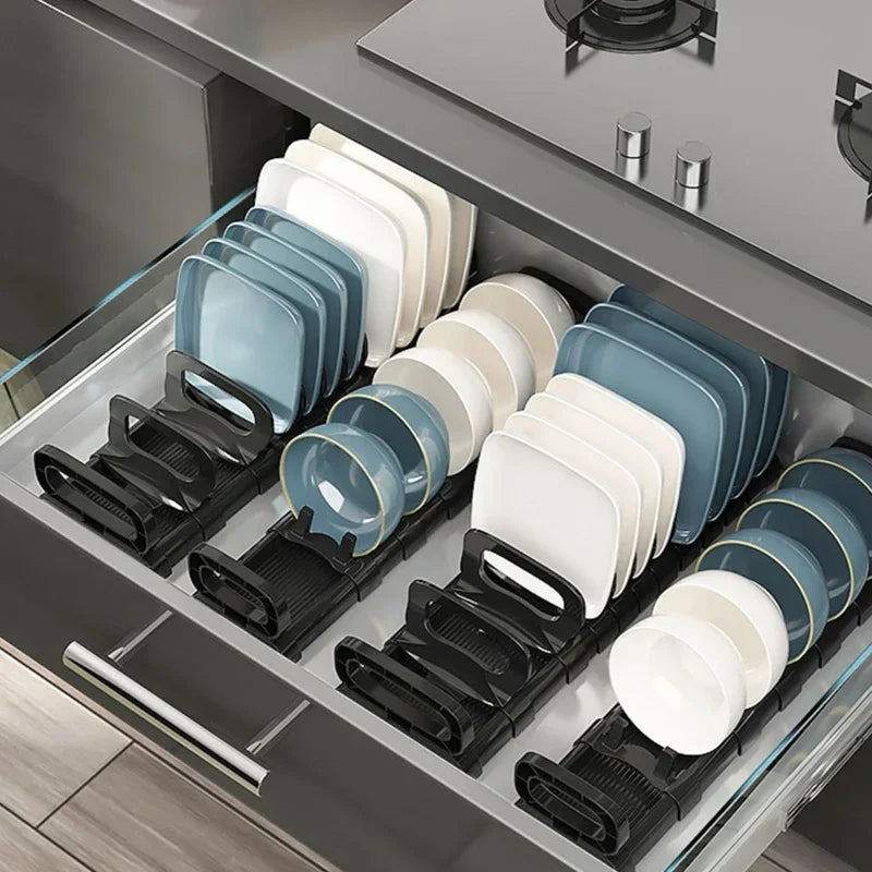 Plastic Kitchen Cabinet Dish Storage Rack with Adjustable Features