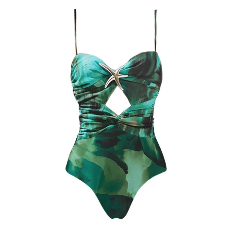 Green Floral Print Women's 2 Piece Swimwear Set