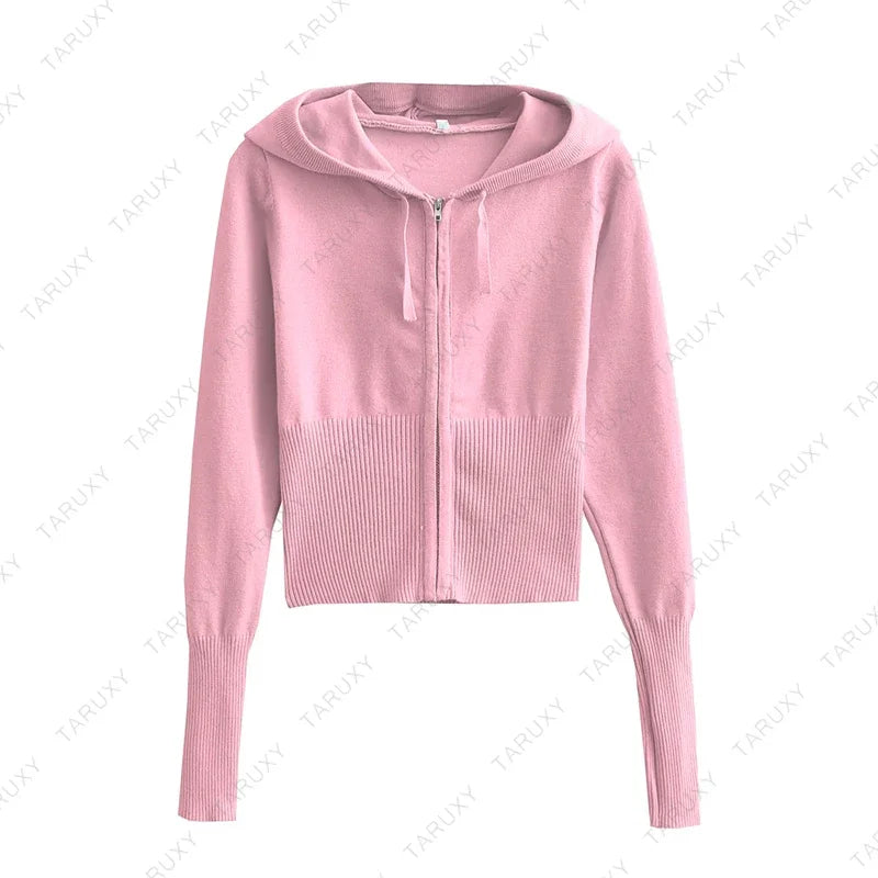 TARUXY Women Zipper Hoodie Set with Flare Pants for Casual Wear