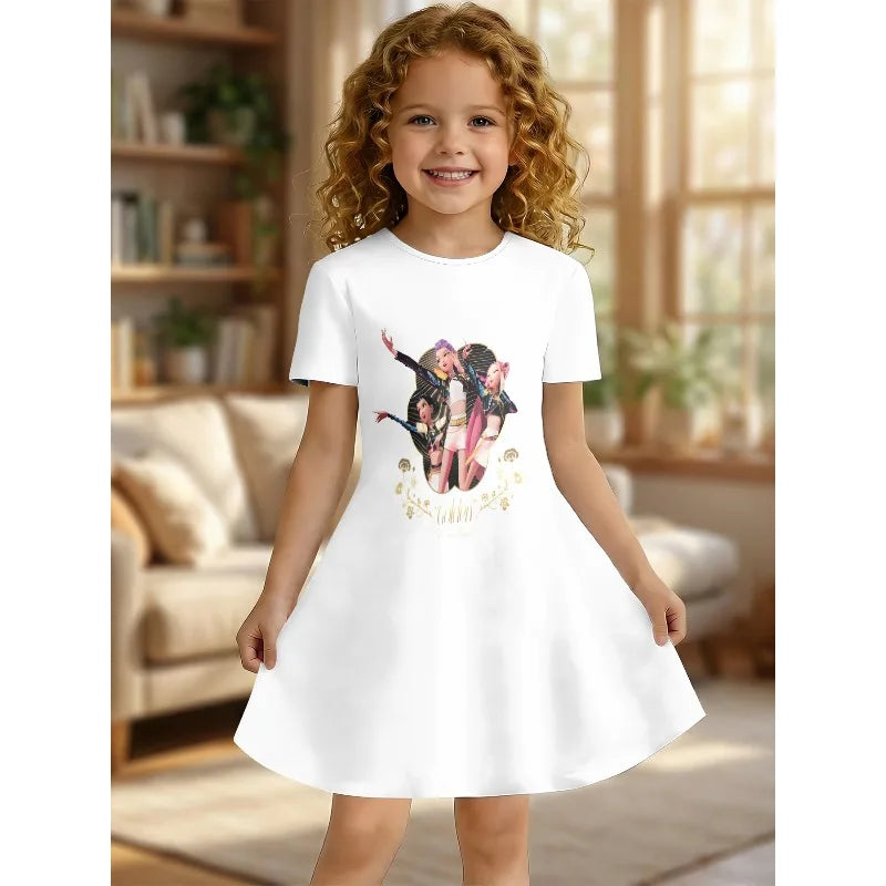 Girls' Casual White T-shirt Dress for Birthdays and Parties