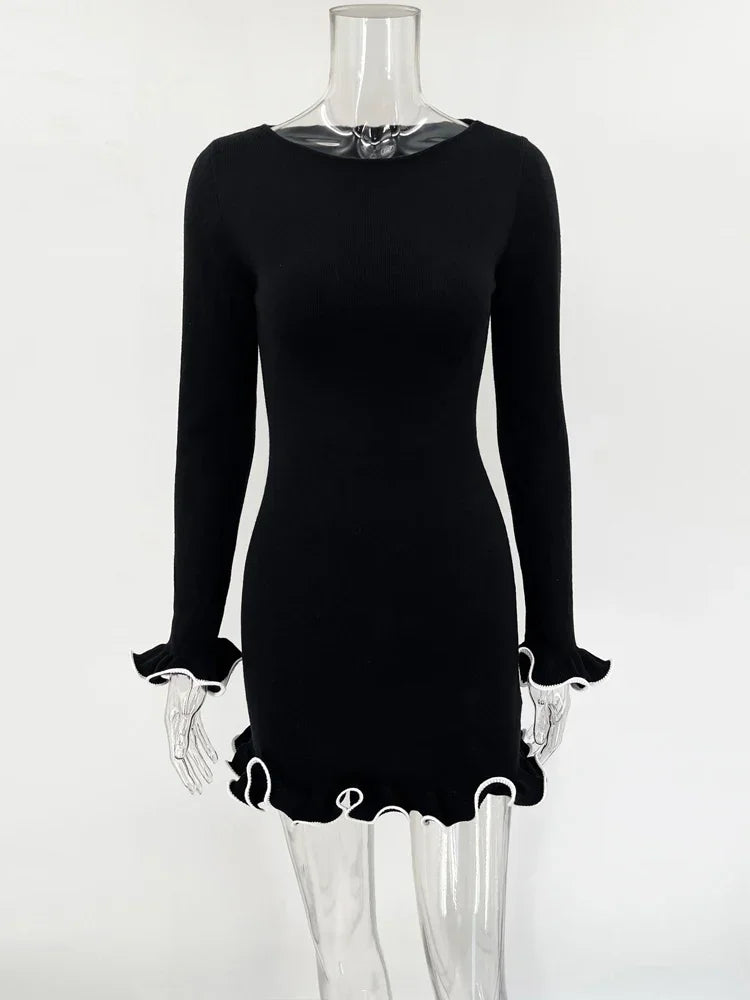 Tossy Women's Knit Mini Dress with Ruffled Design and High Waist
