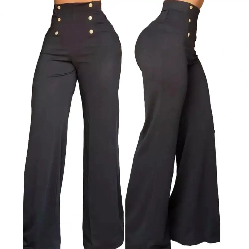 High Waist Straight Leg Women Pants with Double-Breasted Design