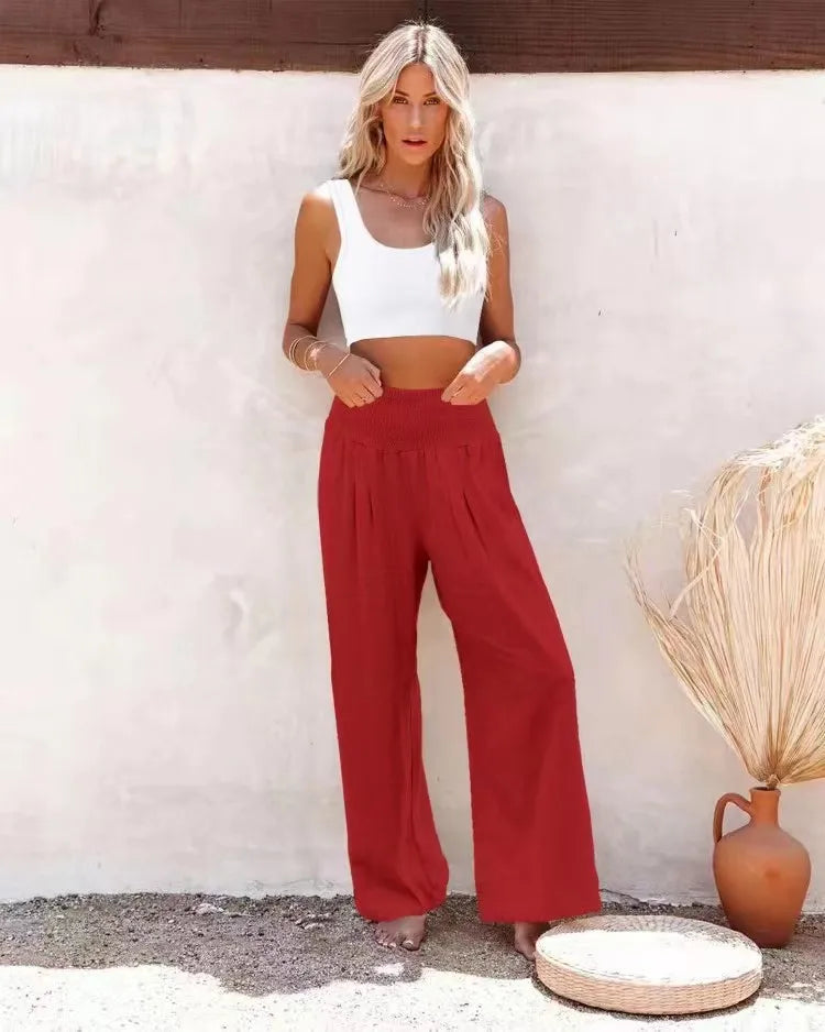 Women's Wide Leg Beach Pants with Drawstring for Summer