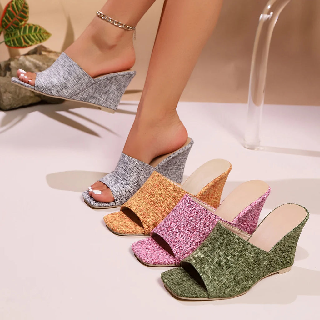 2025 New Women Wedges Slippers Summer High Heels Sandals Shallow Outdoor Beach Platform Slippers Comfortable Shoes Slides Women