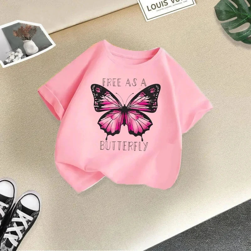 Girls Summer Short Sleeve T-shirt in Cartoon Style