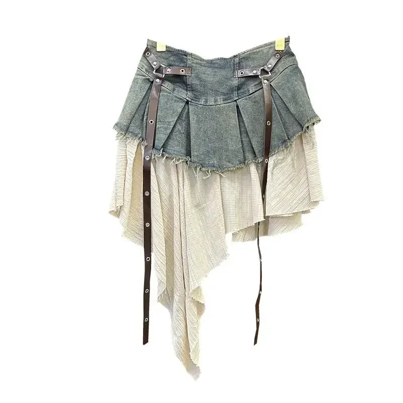 High Waist A-Line Denim Skirt for Women by CJFHJE