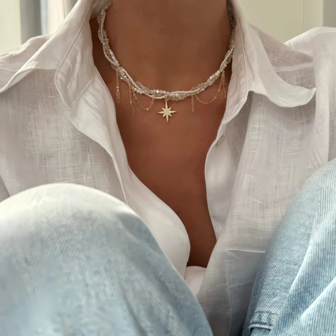 Gold Silver Minimalist Pearl Necklace for Women
