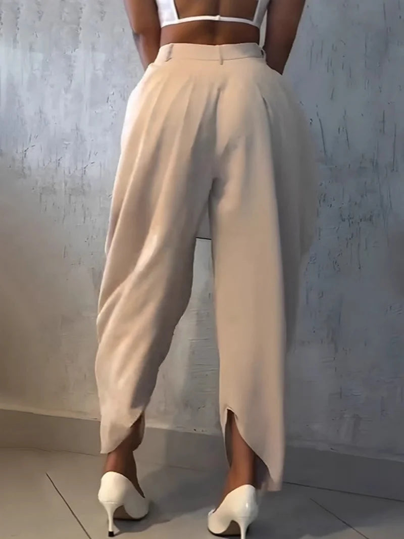 High Waist Solid Color Pleated Pants for Women by LINLING