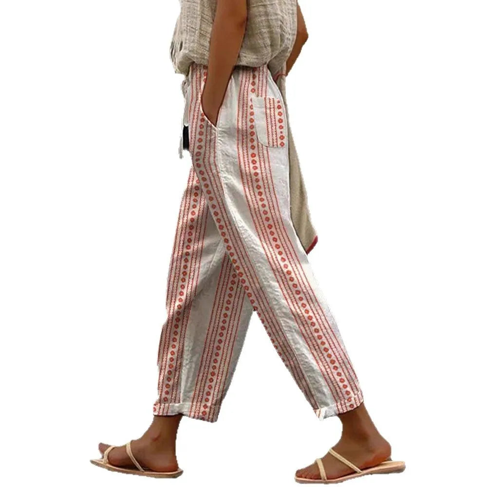 Boho Style Women's Wide Leg Pants in Polyester