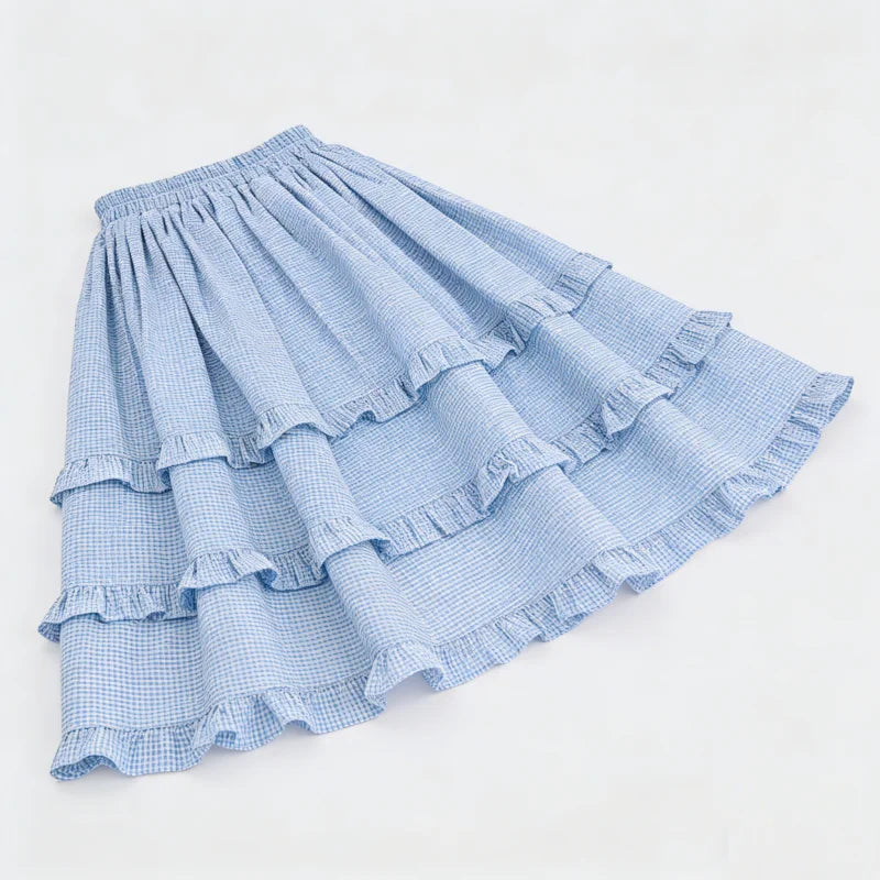 Korean Cotton Tutu Skirt for Girls in Plaid Design