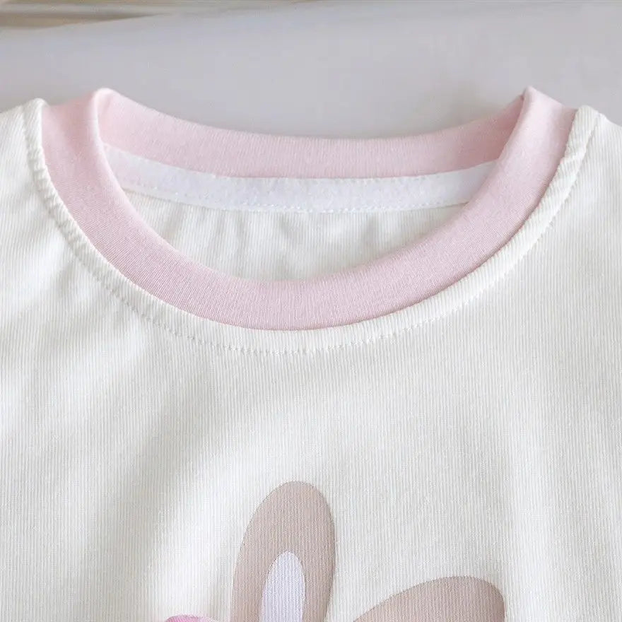 Cute Cartoon Summer Short-Sleeve Tops for Girls in Blue and Pink