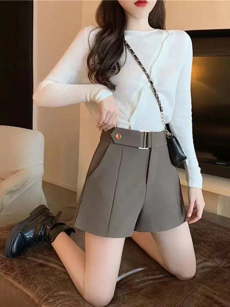 Goghvinci Elegant High Waist Women Shorts in Apricot and Khaki