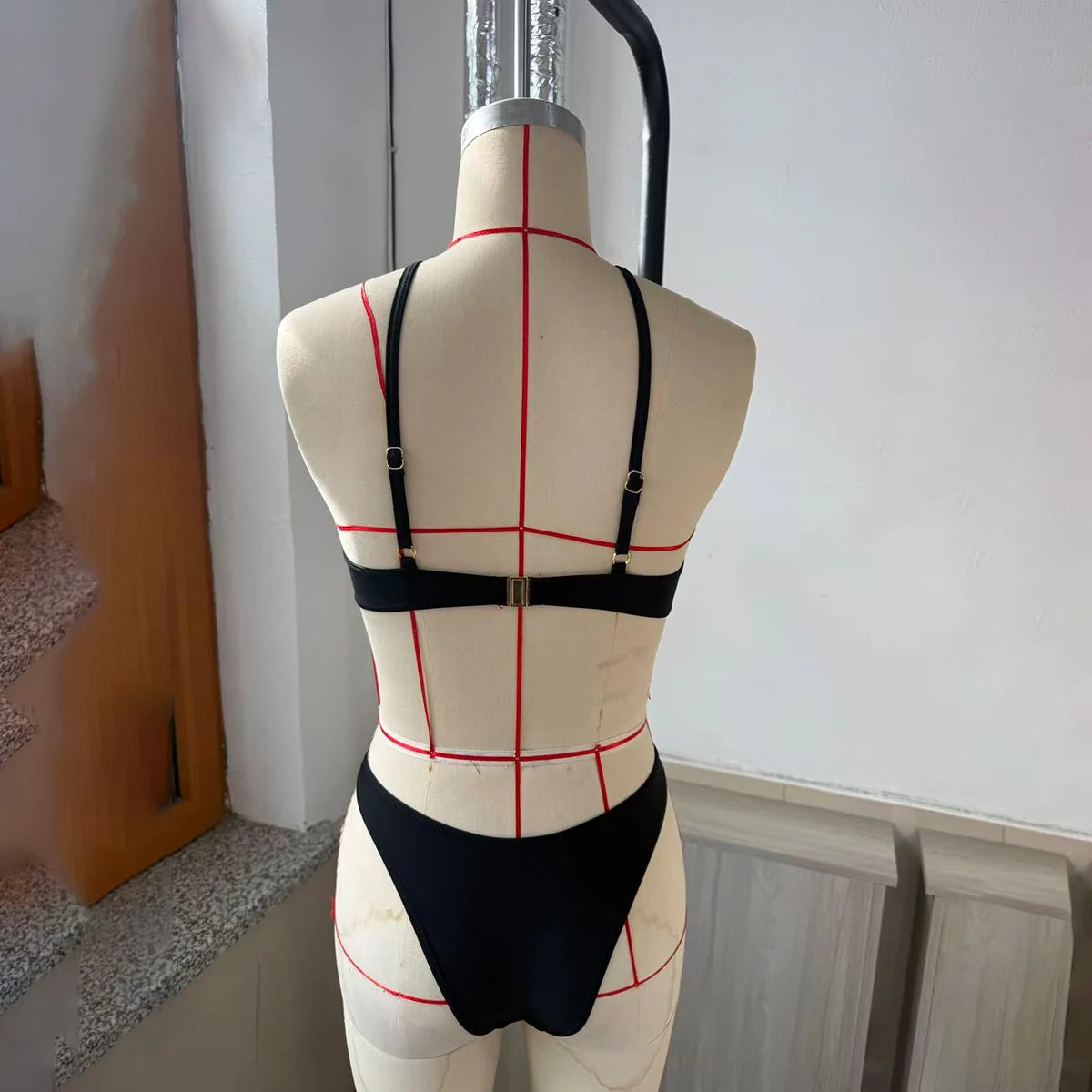 Black High Waist Bikini Set for Women in Nylon and Elastane