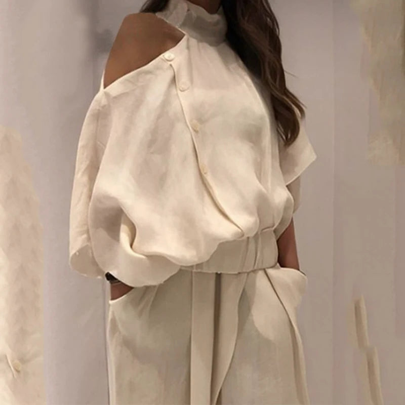 Women's Casual Cotton Two Piece Set with Wide Leg Pants