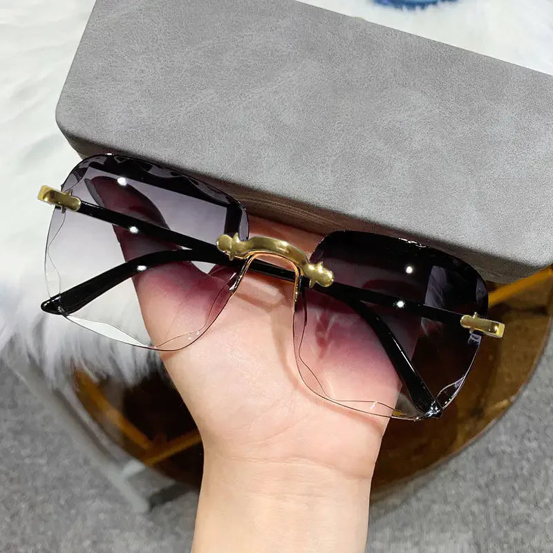 Luxury Square Rimless Sunglasses for Women in Red Color