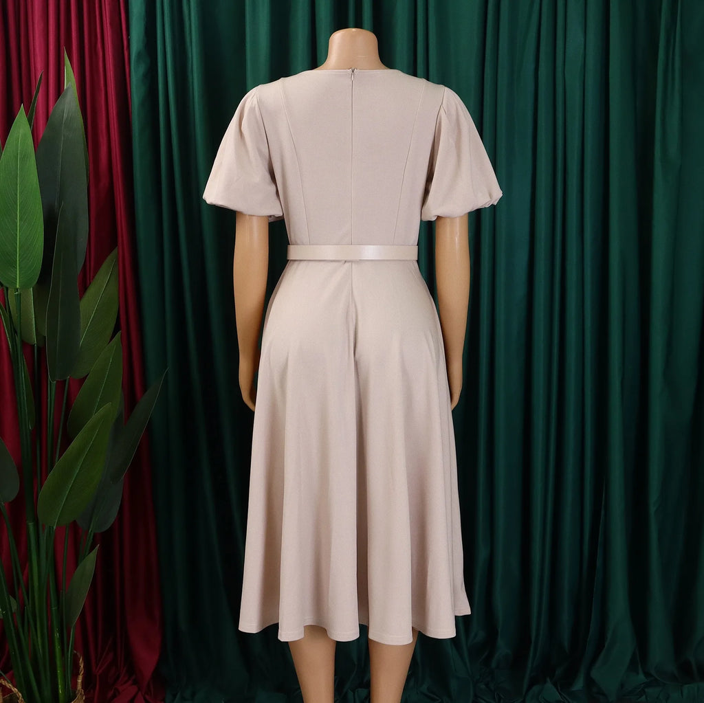 Professional Women's A Line Office Dress Mid Calf Polyester