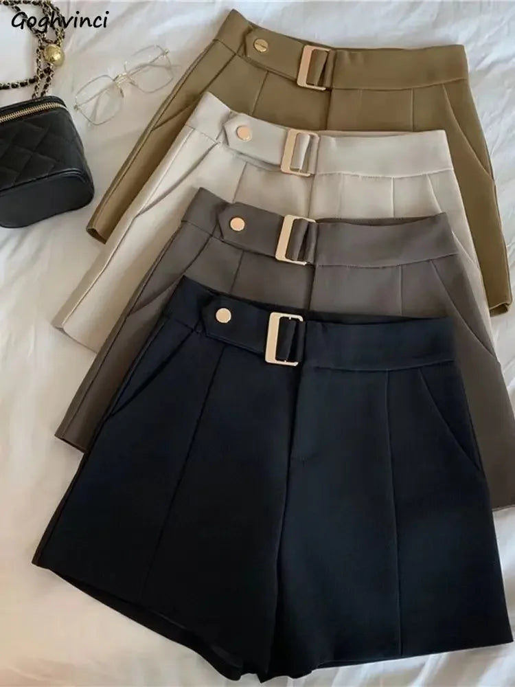 Goghvinci Elegant High Waist Women Shorts in Apricot and Khaki