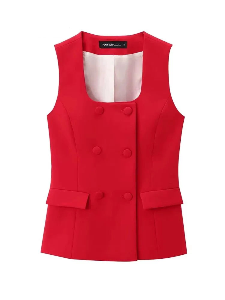 Klkxmyt Women's Vintage Office Suit Set with Chic Vest and Pants