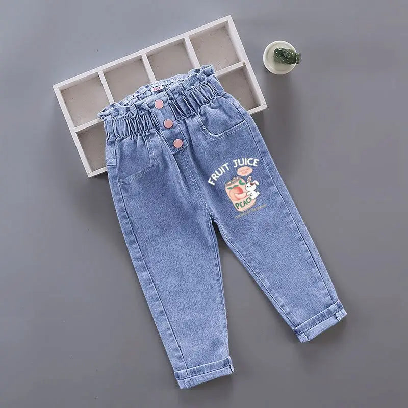 Girls Denim Pencil Pants with Elastic Waist for Casual Wear