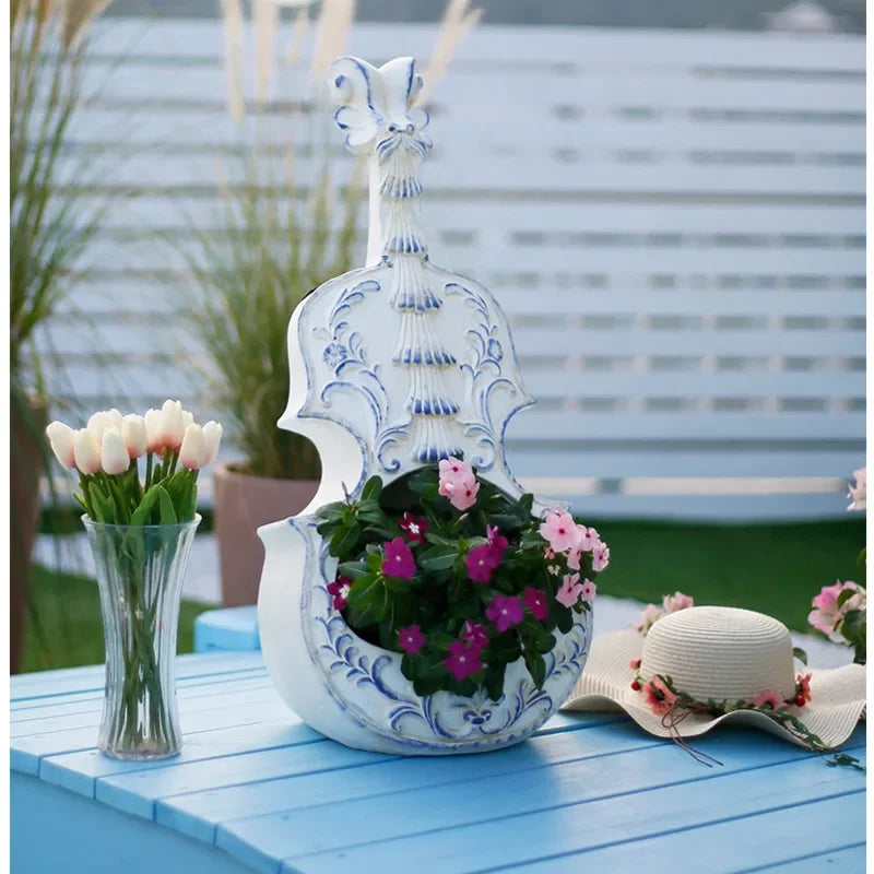 Modern Violin Planter Flower Pot for Balcony and Garden