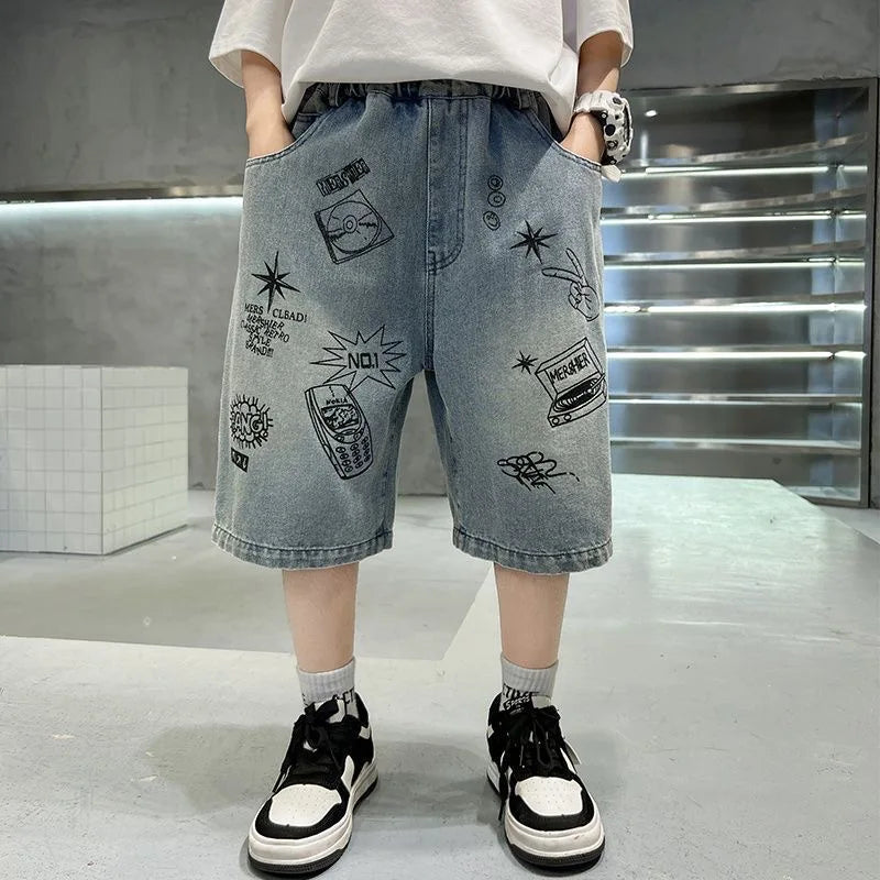 Boys' Casual Summer Jeans with Elastic Waist for Ages 7-13