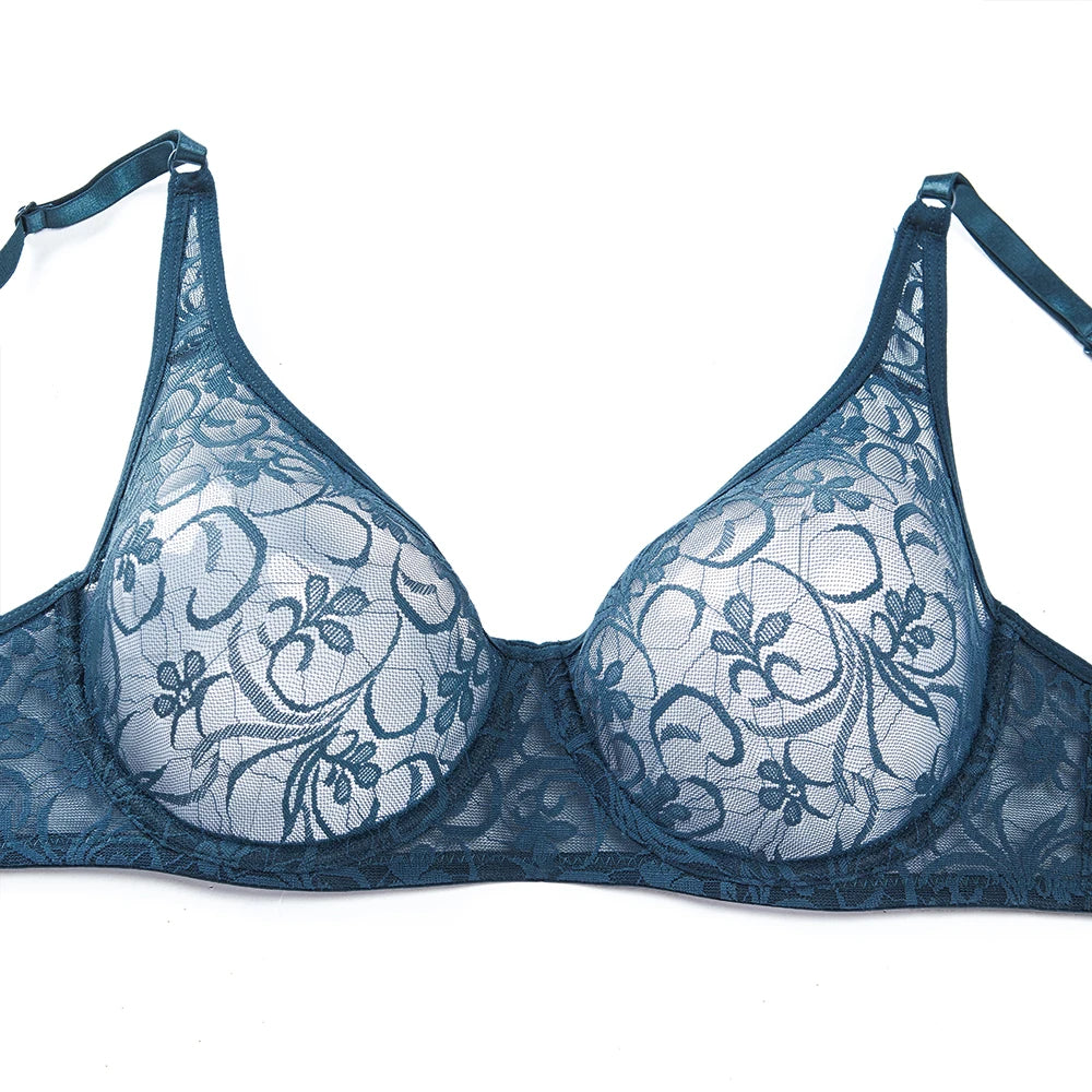 Elegant Plus Size Lace Underwire Bra with Embroidery