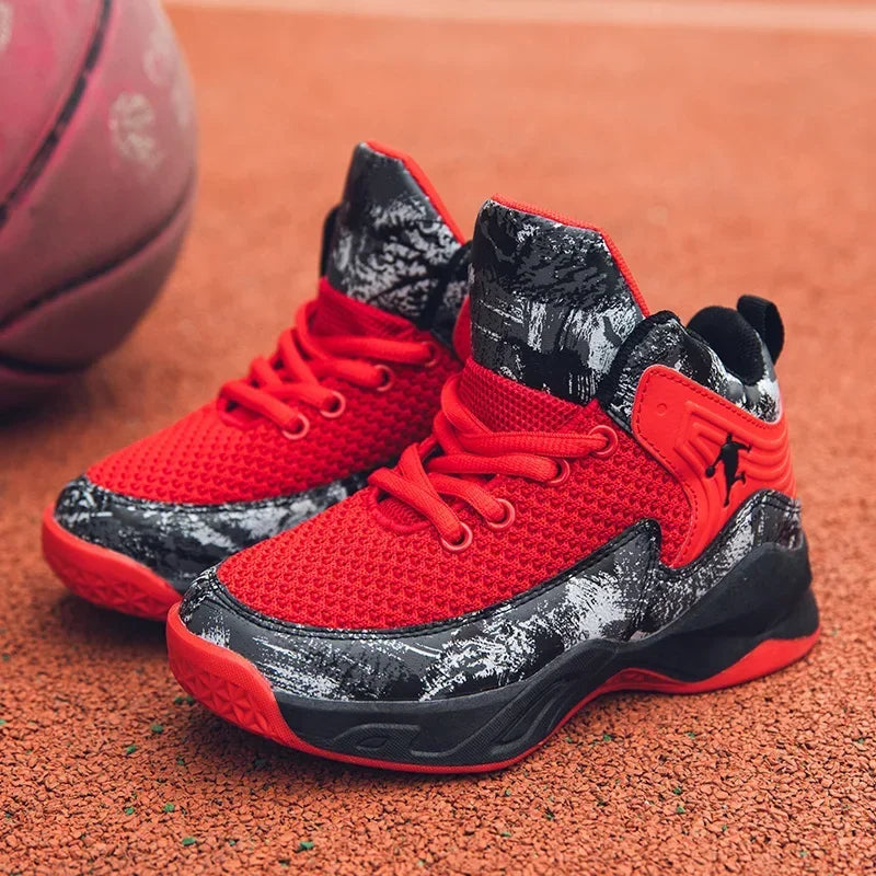 MaiJiaKa Boys Basketball Shoes Leather Sneakers for Kids