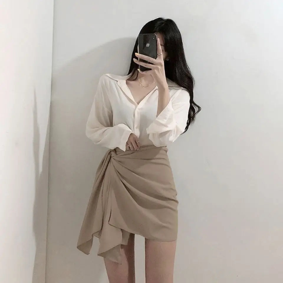 Summer 2025 Irregular A-Line Skirt for Women in Polyester